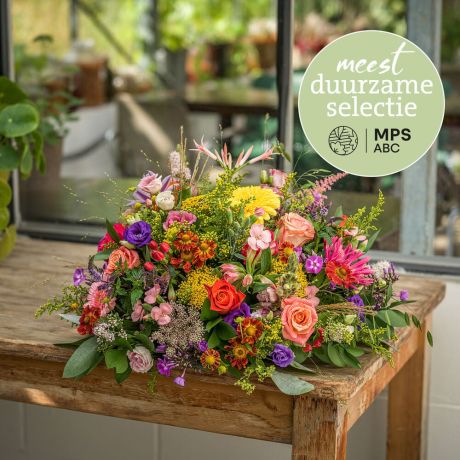 Boeket Groen Gekeurd kleurrijk rouwstuk Boeket Groen Gekeurd kleurrijk rouwstuk