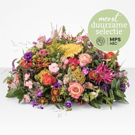 Boeket Groen Gekeurd kleurrijk rouwstuk