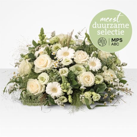Boeket Groen Gekeurd wit rouwstuk